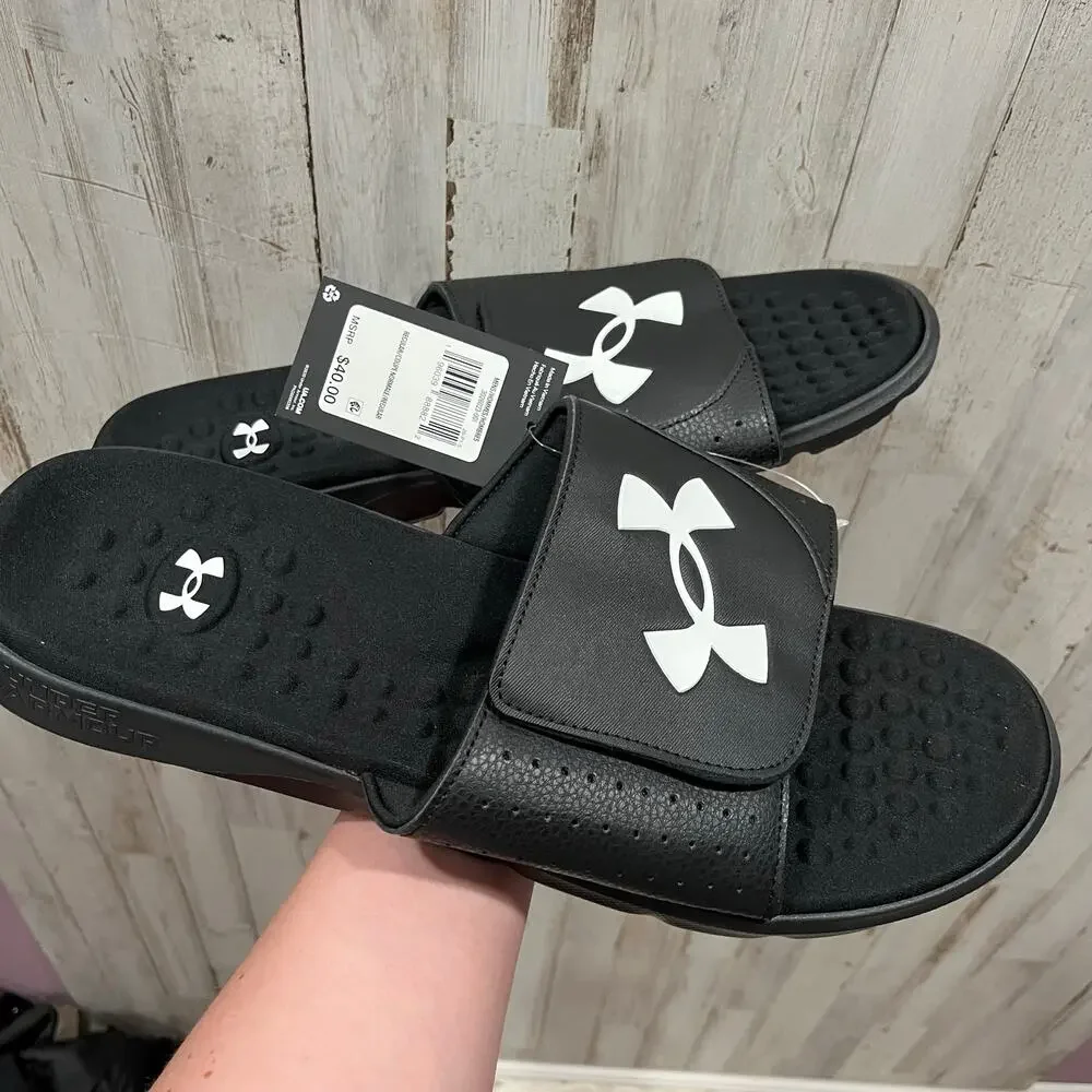 New! Under Armour Black UA M Ignite 7 SL Slide Sandals Sports Mens Size 17